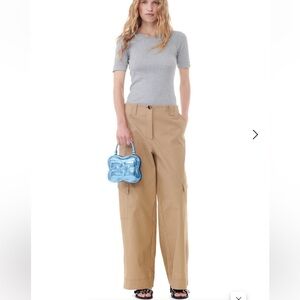 Ganni Brown Herringbone Canvas Mid Waist Trousers